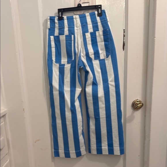 The Colette Cropped Wide-Leg Jeans by Maeve. Blue and White Striped Pants. - Picture 3 of 9